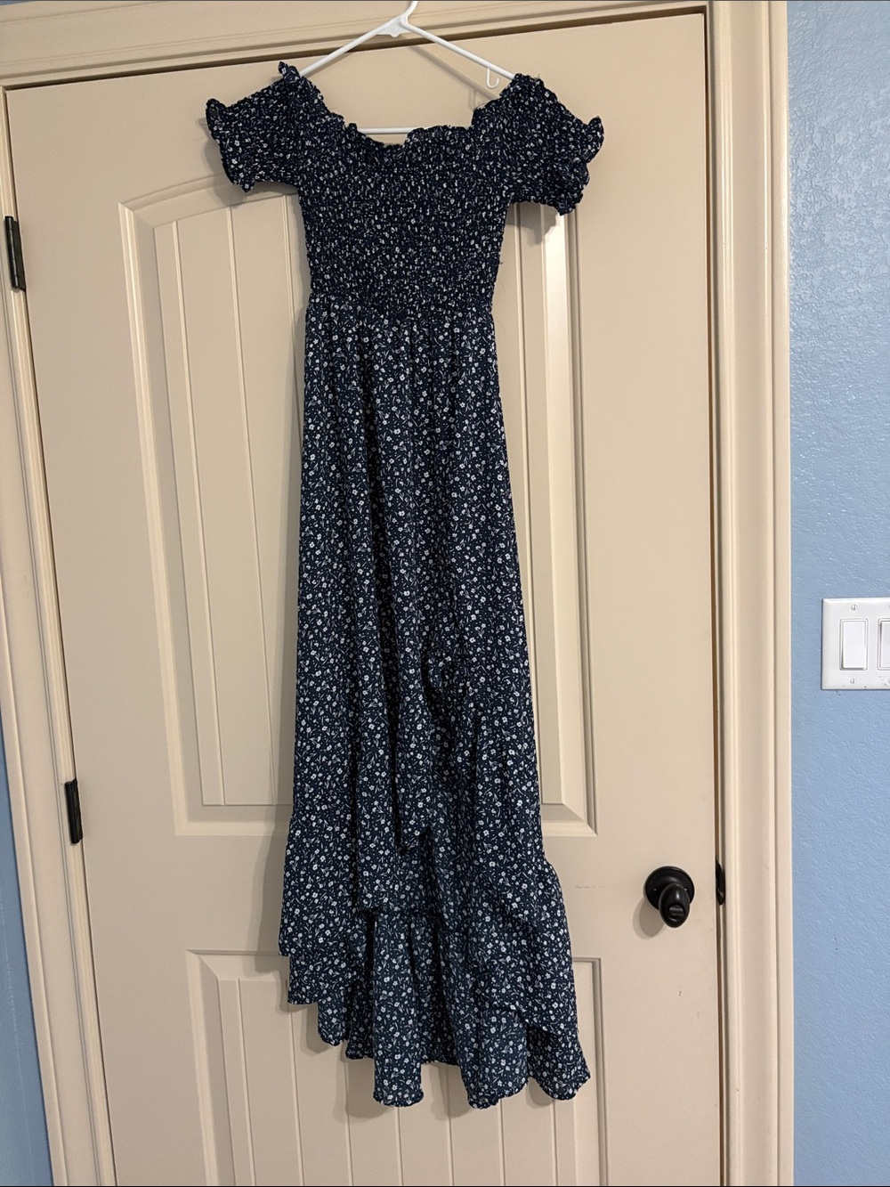 miami Navy Blue Off-Shoulder Floral Maxi Dress